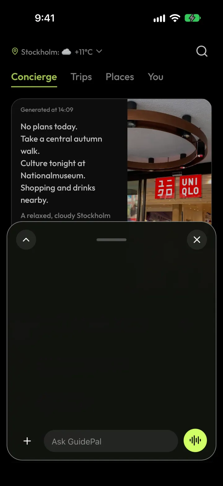 The Ask GuidePal sheet open on the home screen