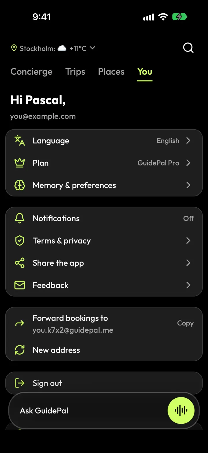 The You tab with Memory & preferences
